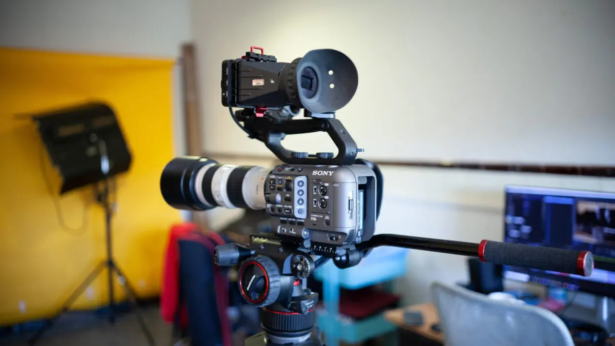Sony FX6 with a Canon 70-200 lens attached.