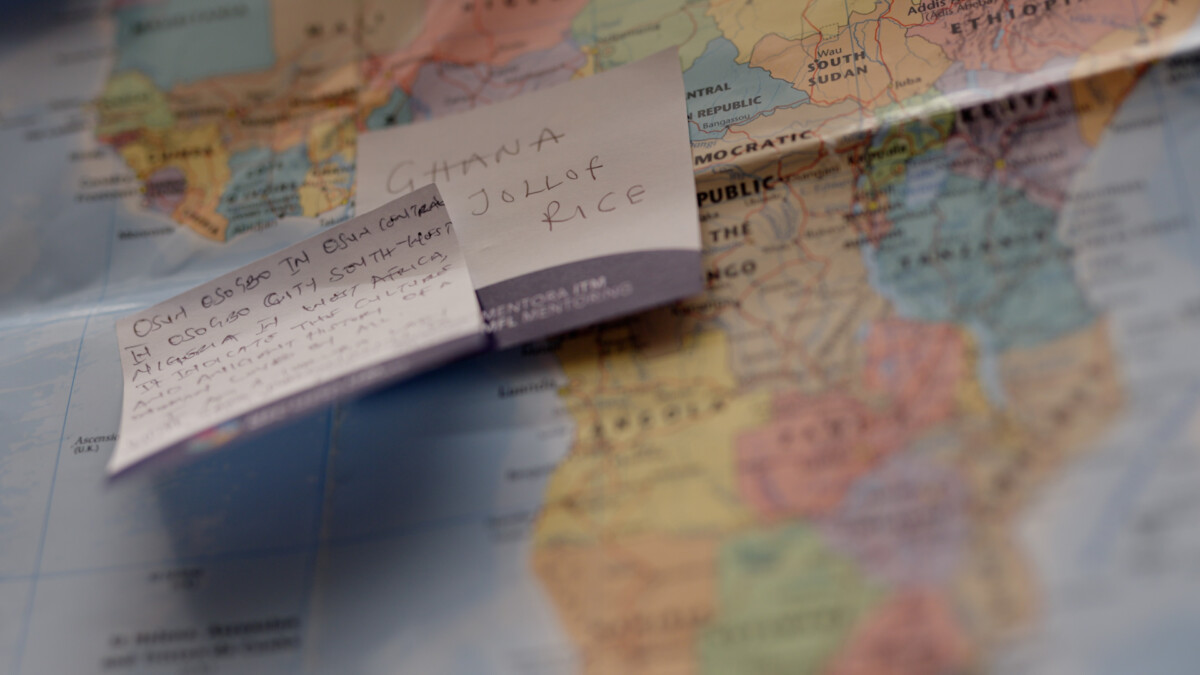 A map with post-it notes stuck to it, with messages from modern foreign languages mentors, explaining why that specific location means a lot to them